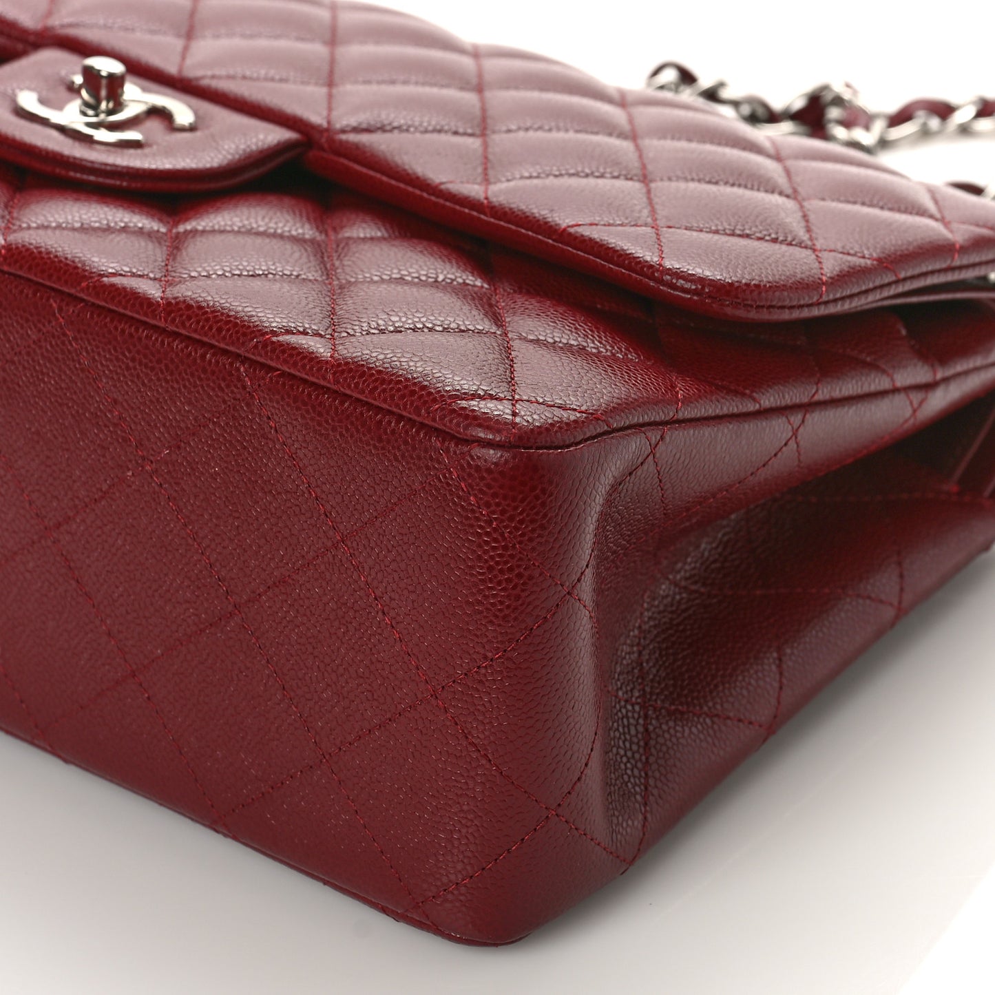 Caviar Quilted Jumbo Double Flap Burgundy