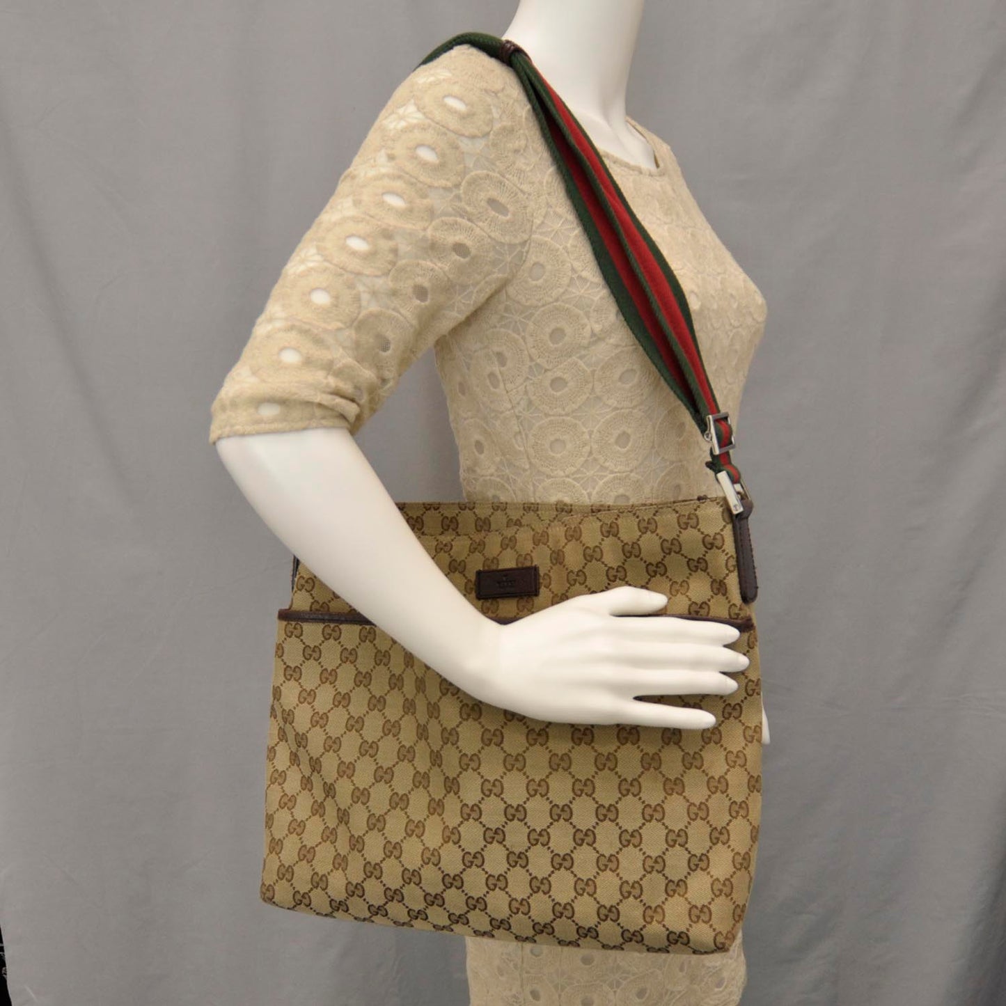 Monogram Web Medium Flat Messenger Bag Dark Brown