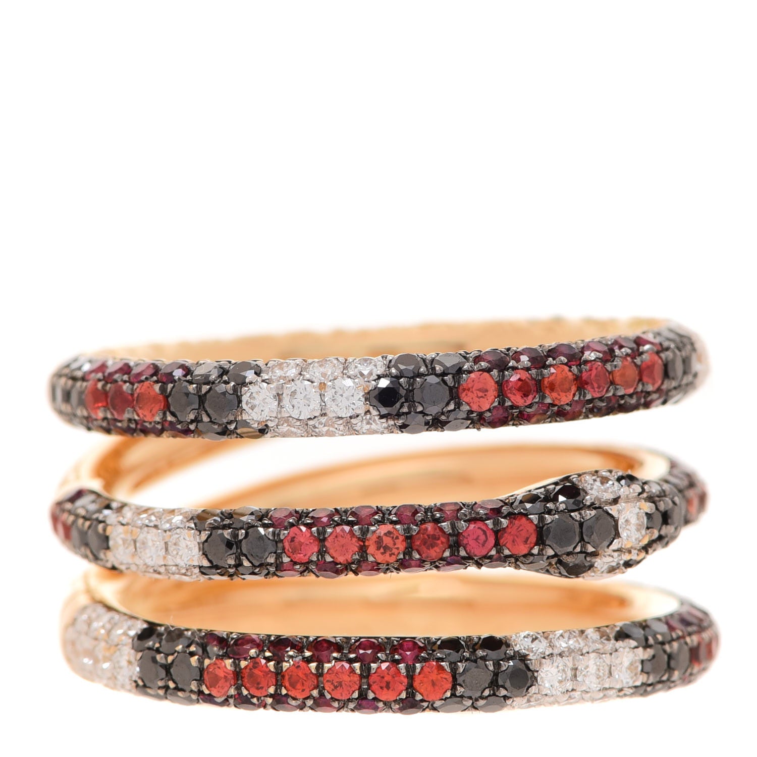 Gucci 18K Yellow Gold Black Diamond Topaz Sapphire Diamond Ouroboros Snake Three-Row Ring 54 7 1 of 4