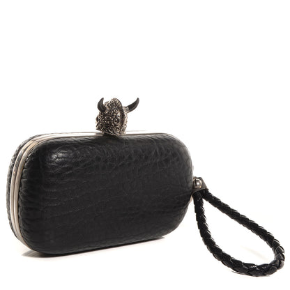 Alexander McQueen Bull Leather Viking Skull Box Clutch Black 3 of 9