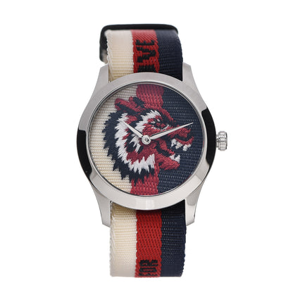 Gucci Stainless Steel Nylon 38mm Le Marche Des Merveilles Wolf Quartz Watch Navy 1 of 5