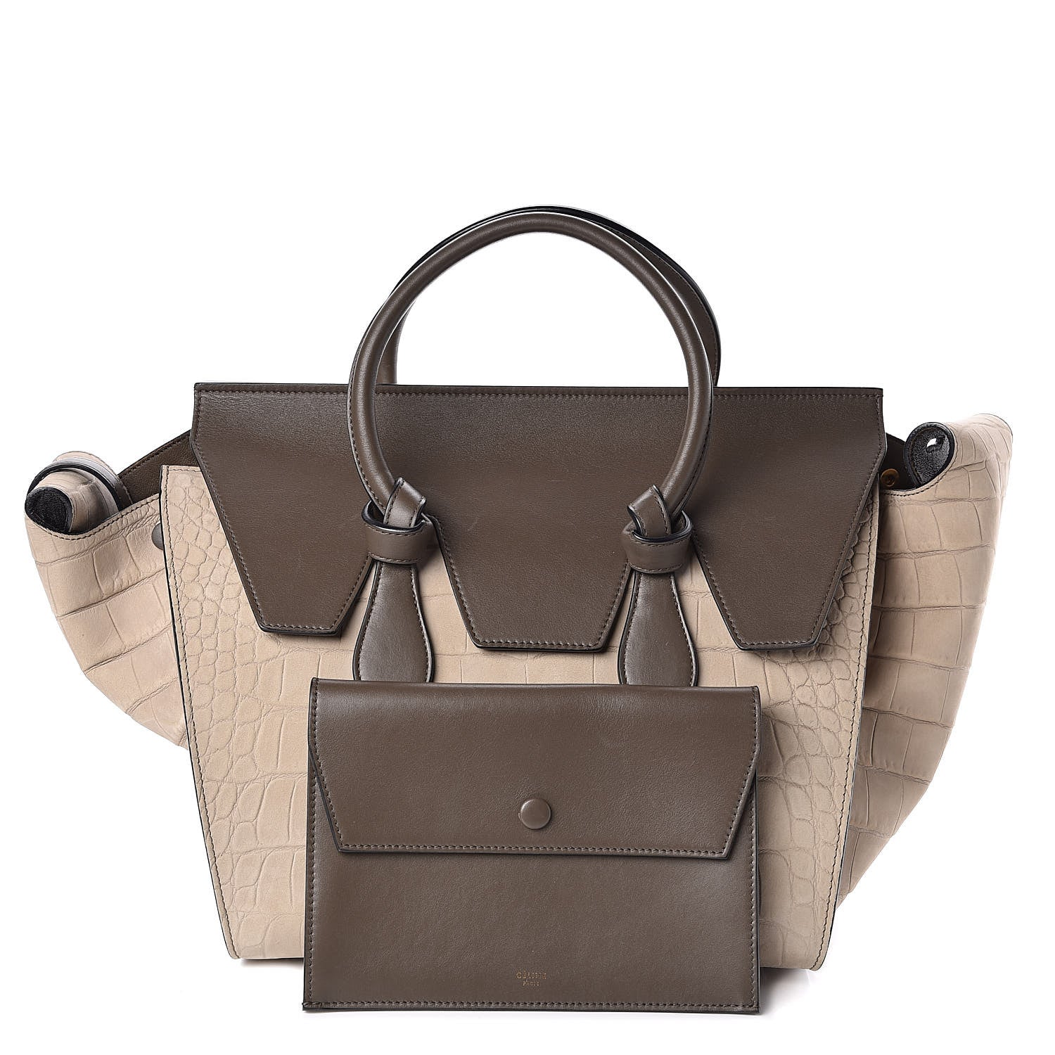 Celine Crocodile Embossed Nubuck Calfskin Small Tie Knot Tote Grey 1 of 10