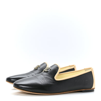 Chanel Lambskin CC Chain Loafers 37 Black Beige 3 of 8