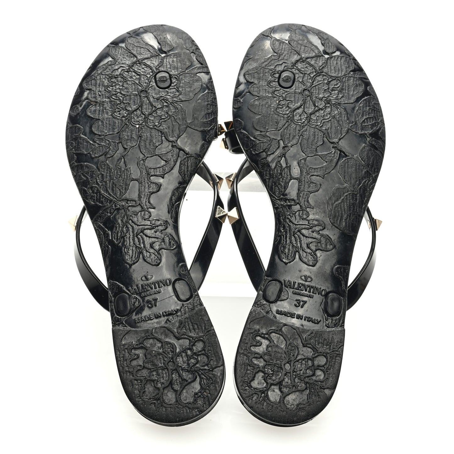 PVC Jelly Rockstud Bow Thong Sandals 37 Black