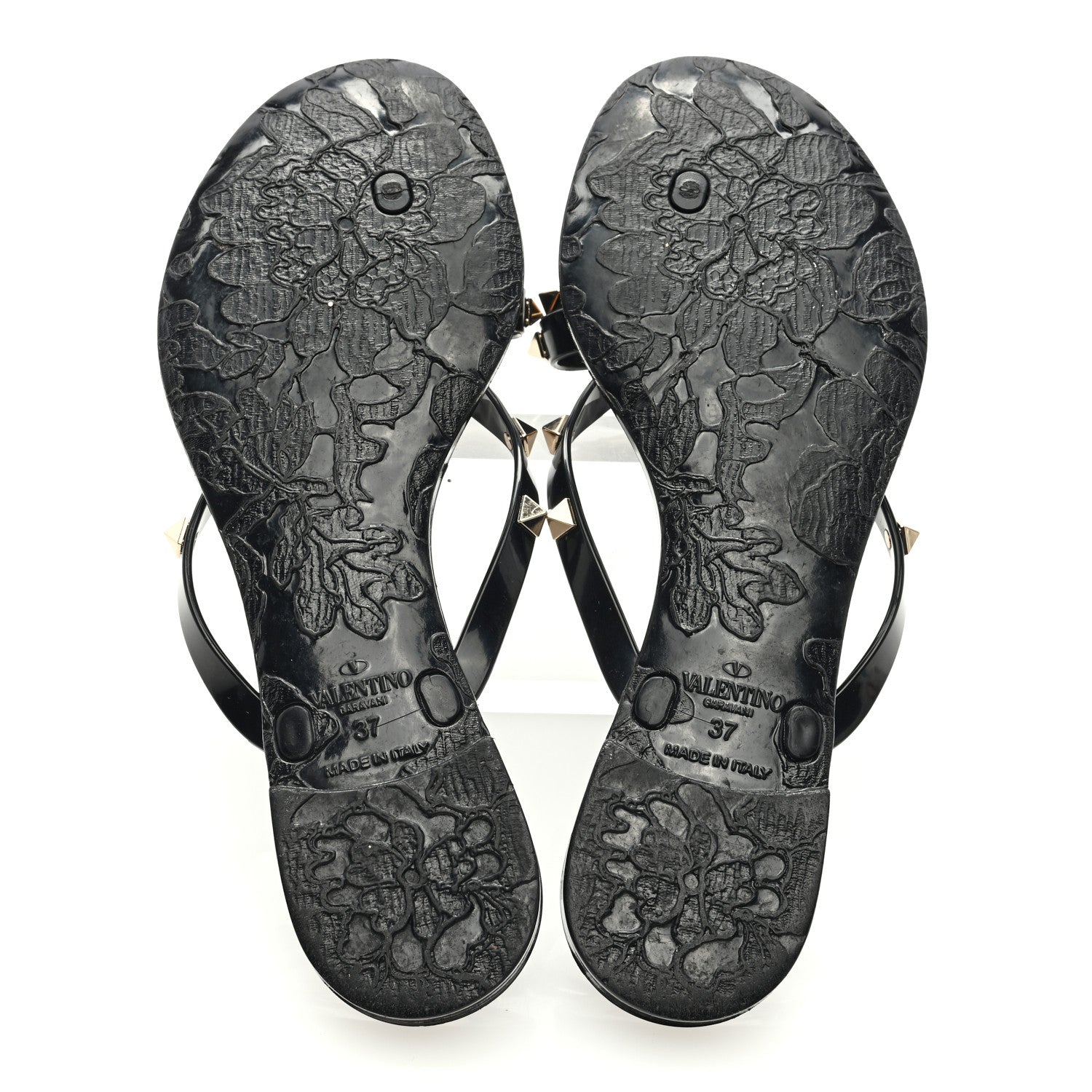 Valentino Garavani PVC Jelly Rockstud Bow Thong Sandals 37 Black 5 of 7