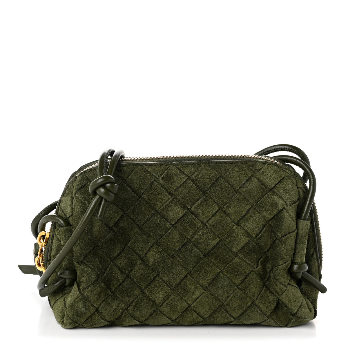 Suede Intrecciato Concert Pouch Green Tweed