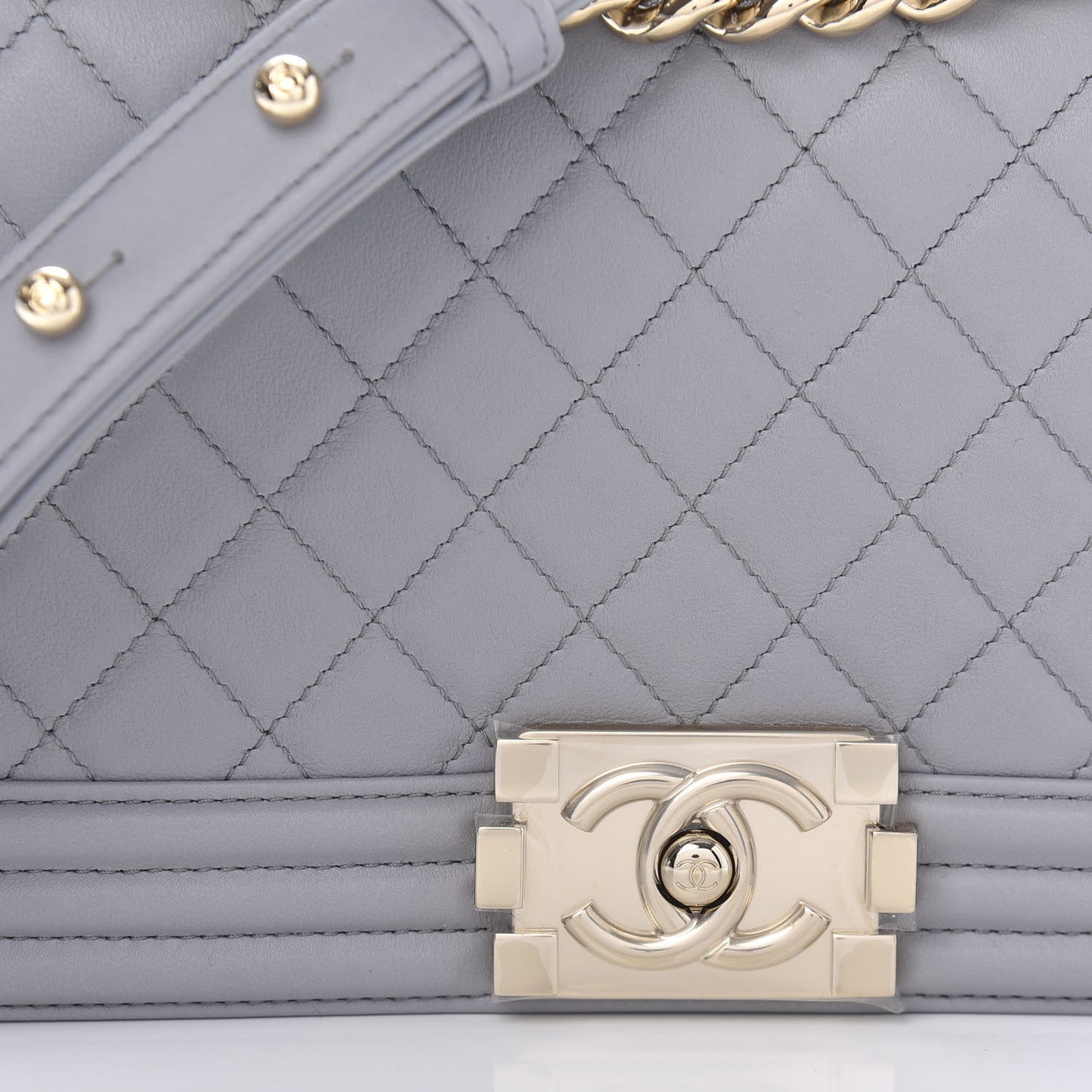 Calfskin Quilted Medium Boy Flap Grey
