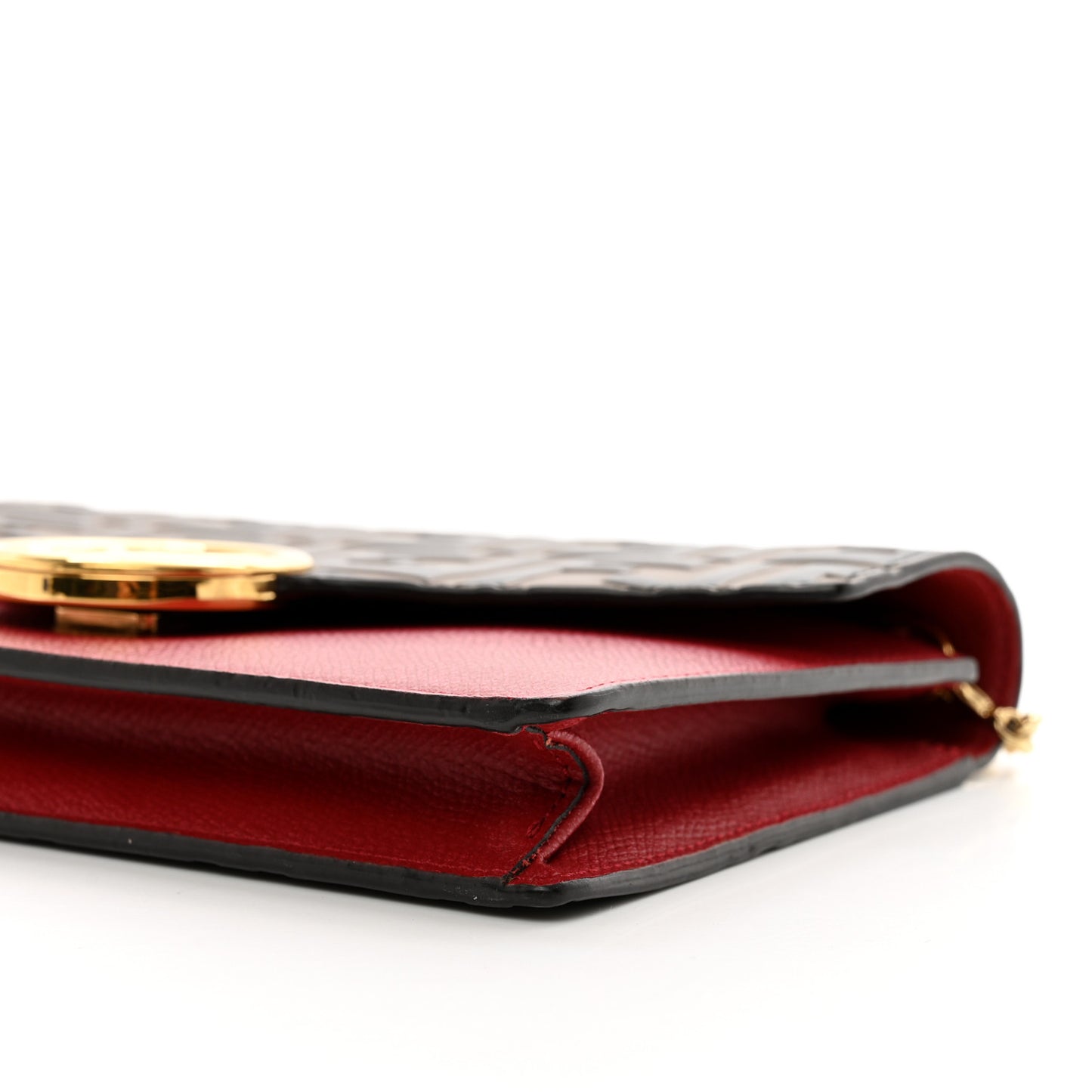 Vitello Cruise F is Fendi FF 1974 Embossed Medium Envelope Wallet On Chain Fragola Maya Black