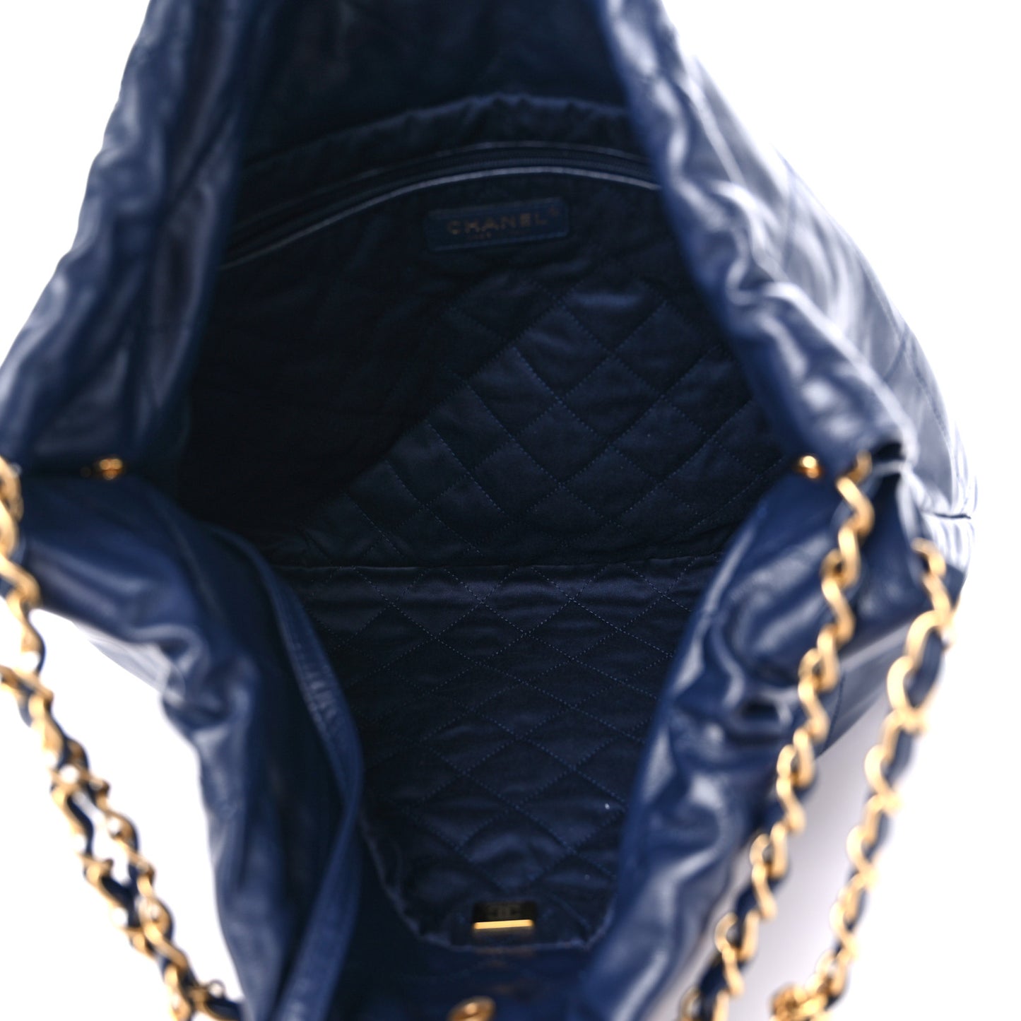 Shiny Calfskin Quilted Chanel 22 Navy Blue
