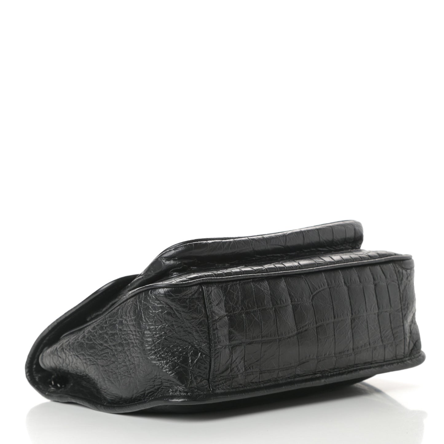Crocodile Embossed Lambskin Monogram Medium Niki Chain Satchel Black