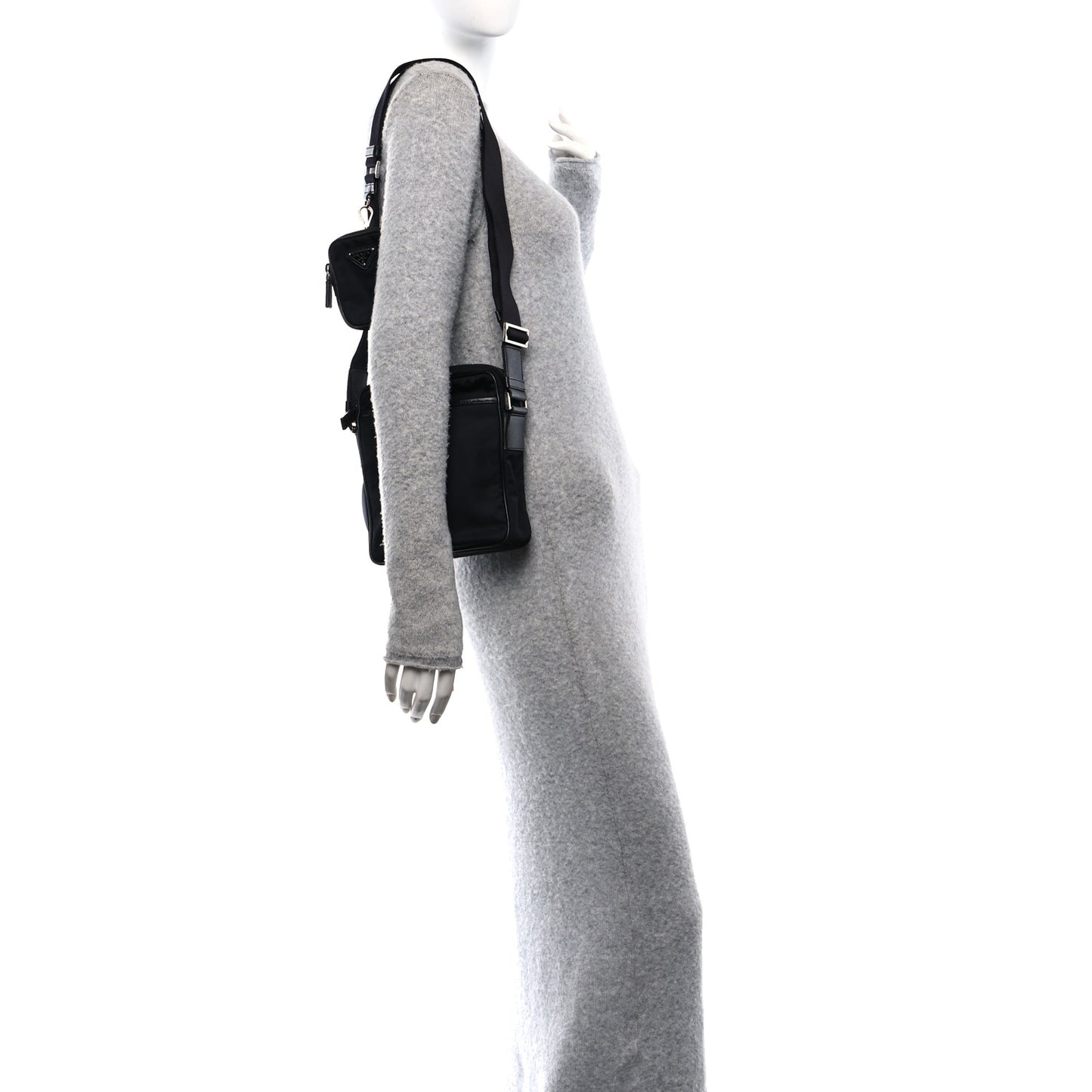 Tessuto Nylon Saffiano Pocket Messenger Shoulder Bag Black