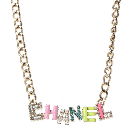 Chanel Enamel Crystal Pearl Necklace Light Gold 1 of 7