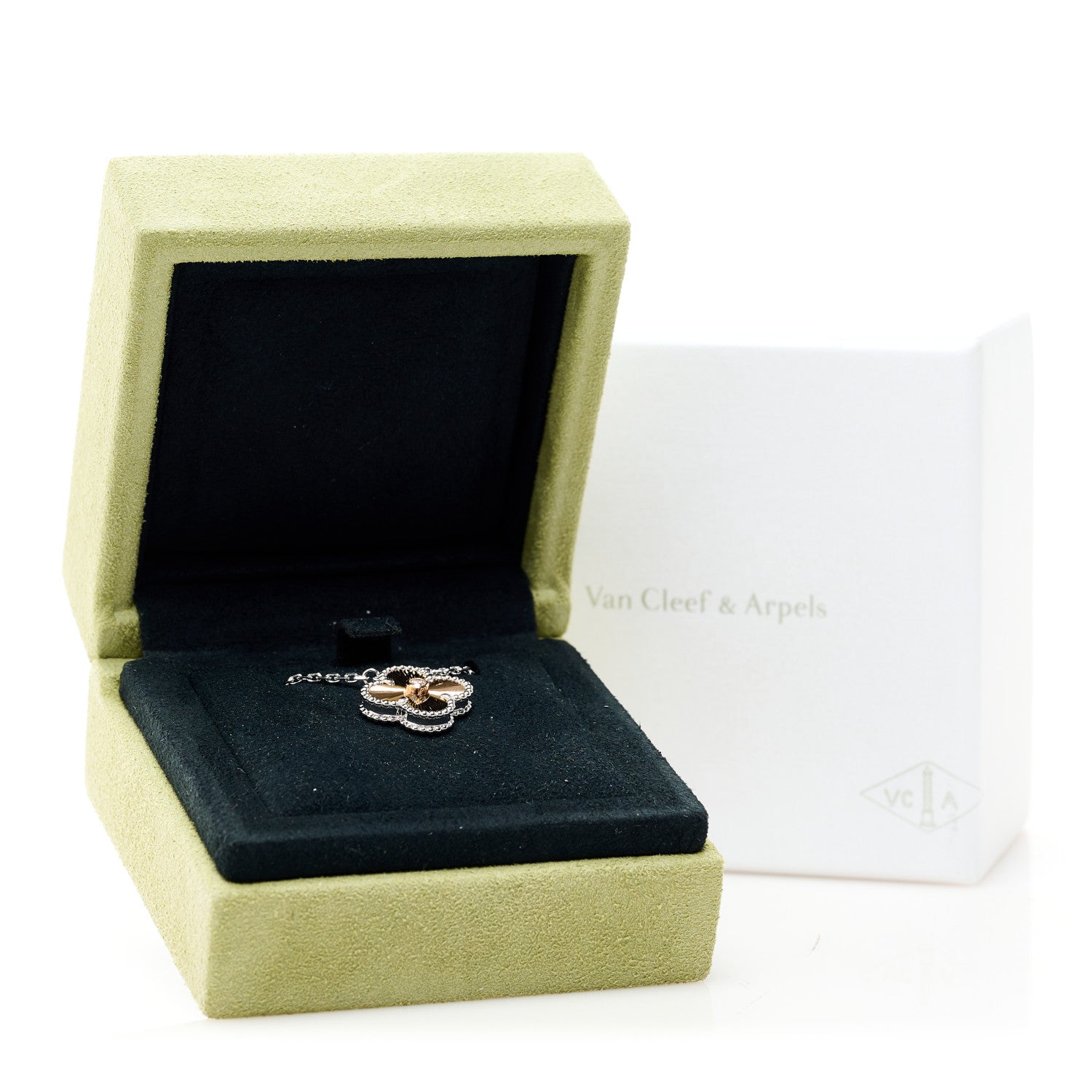 Van Cleef & Arpels 18K White Rose Gold Diamond Guilloche Vintage Alhambra Pendant Necklace 6 of 6