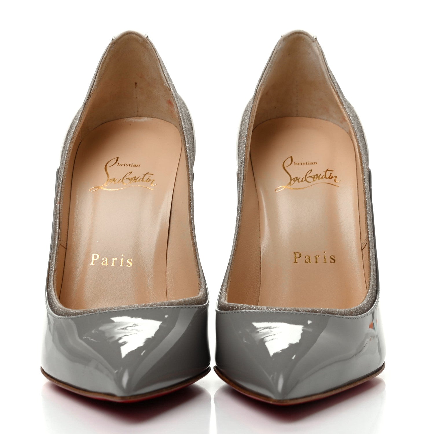 Christian Louboutin Glitter Patent Tucsick 120 Pumps 36 Gris Ivory 2 of 9
