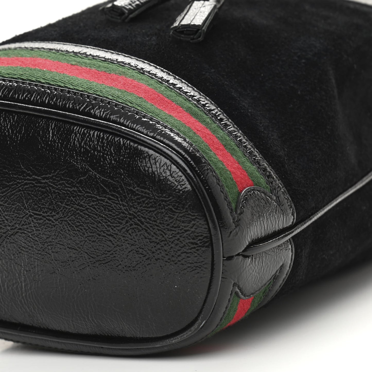Suede Patent Web Small Ophidia Bucket Bag Black