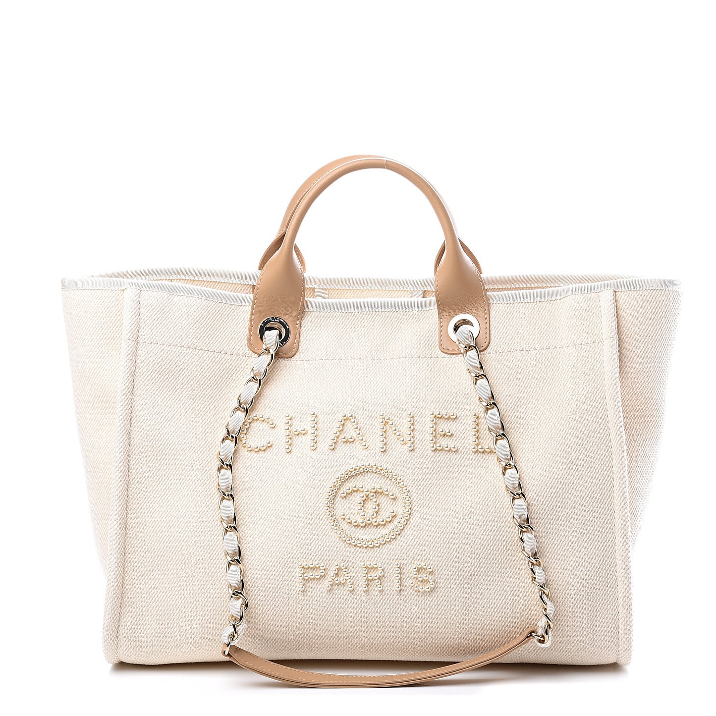 Canvas Pearl Medium Deauville Tote Ecru Beige