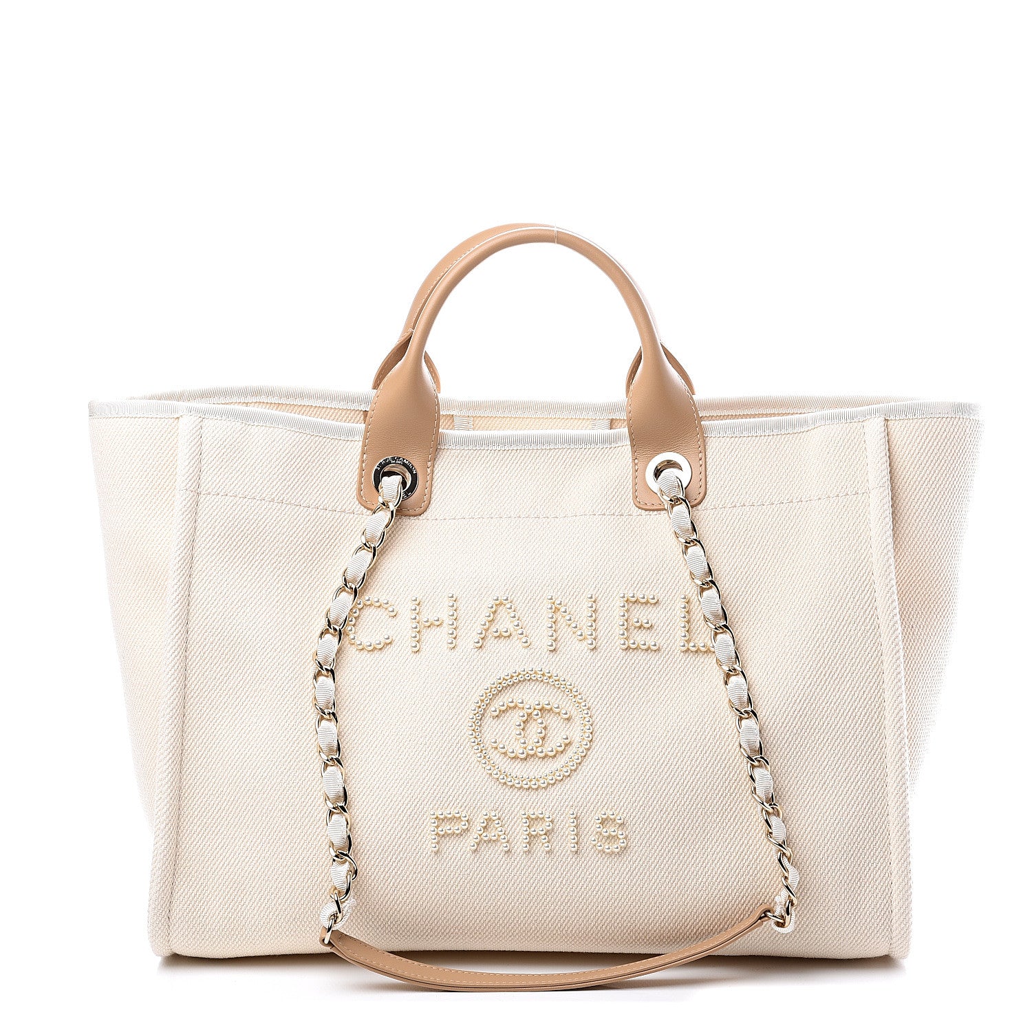 Chanel Canvas Pearl Medium Deauville Tote Ecru Beige 1 of 9