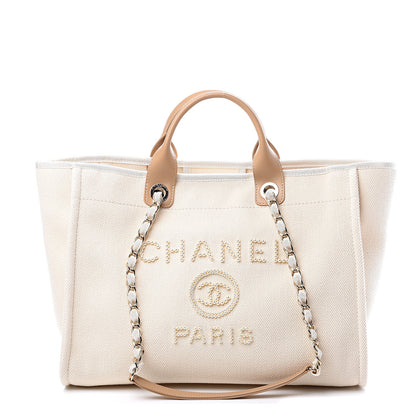 Chanel Canvas Pearl Medium Deauville Tote Ecru Beige 1 of 9