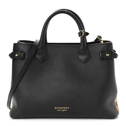 Burberry Grainy Calfskin House Check Medium Banner Tote Black 1 of 17