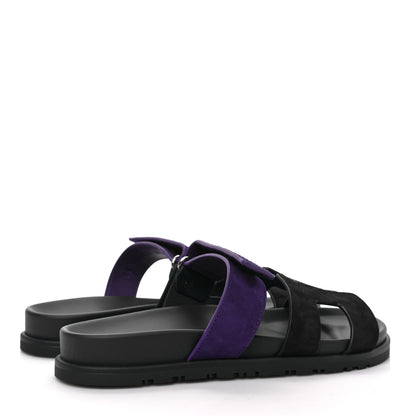 Hermes Suede Goatskin Womens Chypre Sandals 37.5 Marine Violet Majorette 4 of 7