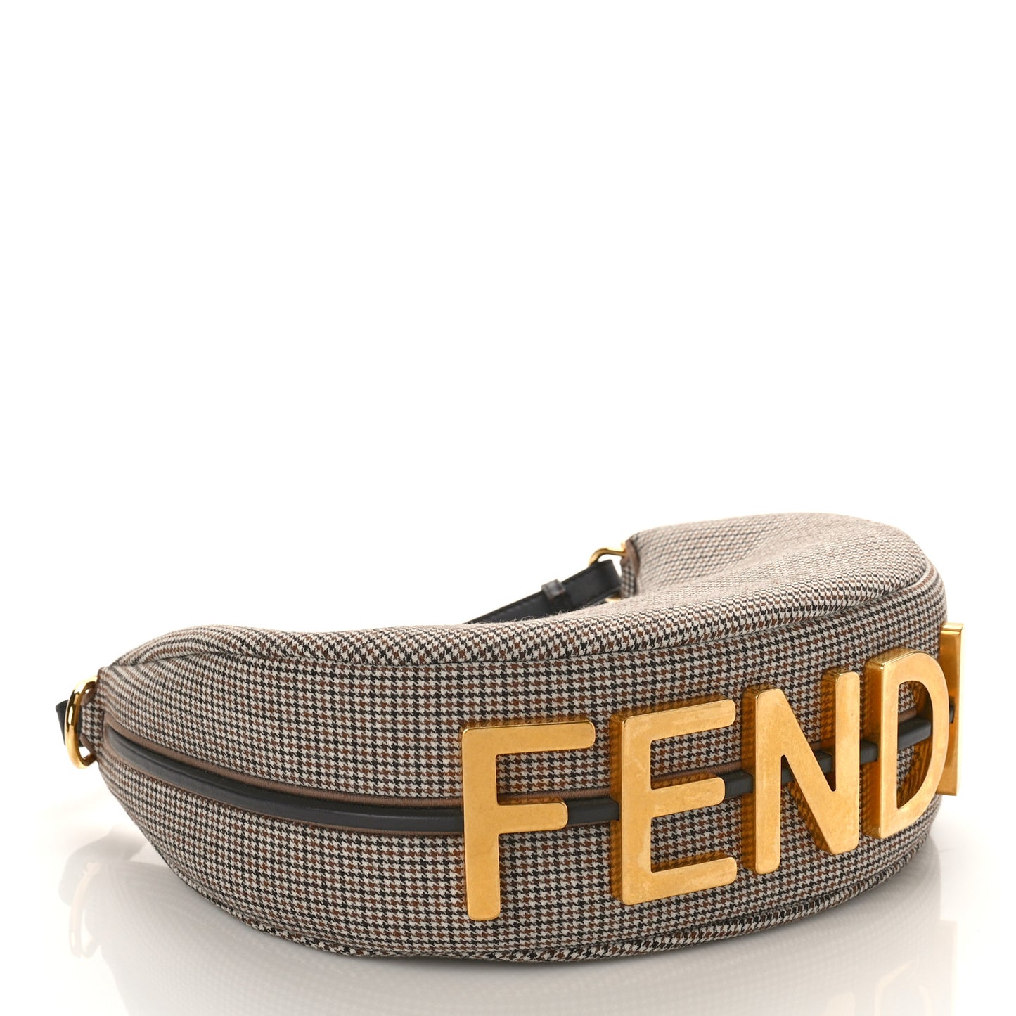 Wool Vitello Grace Small Houndstooth Small Fendigraphy Hobo Bag Beige Ebano