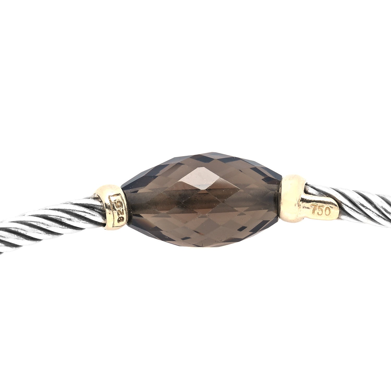 David Yurman Sterling Silver 18K Yellow Gold Smoky Quartz Station Bangle Bracelet 6 of 6