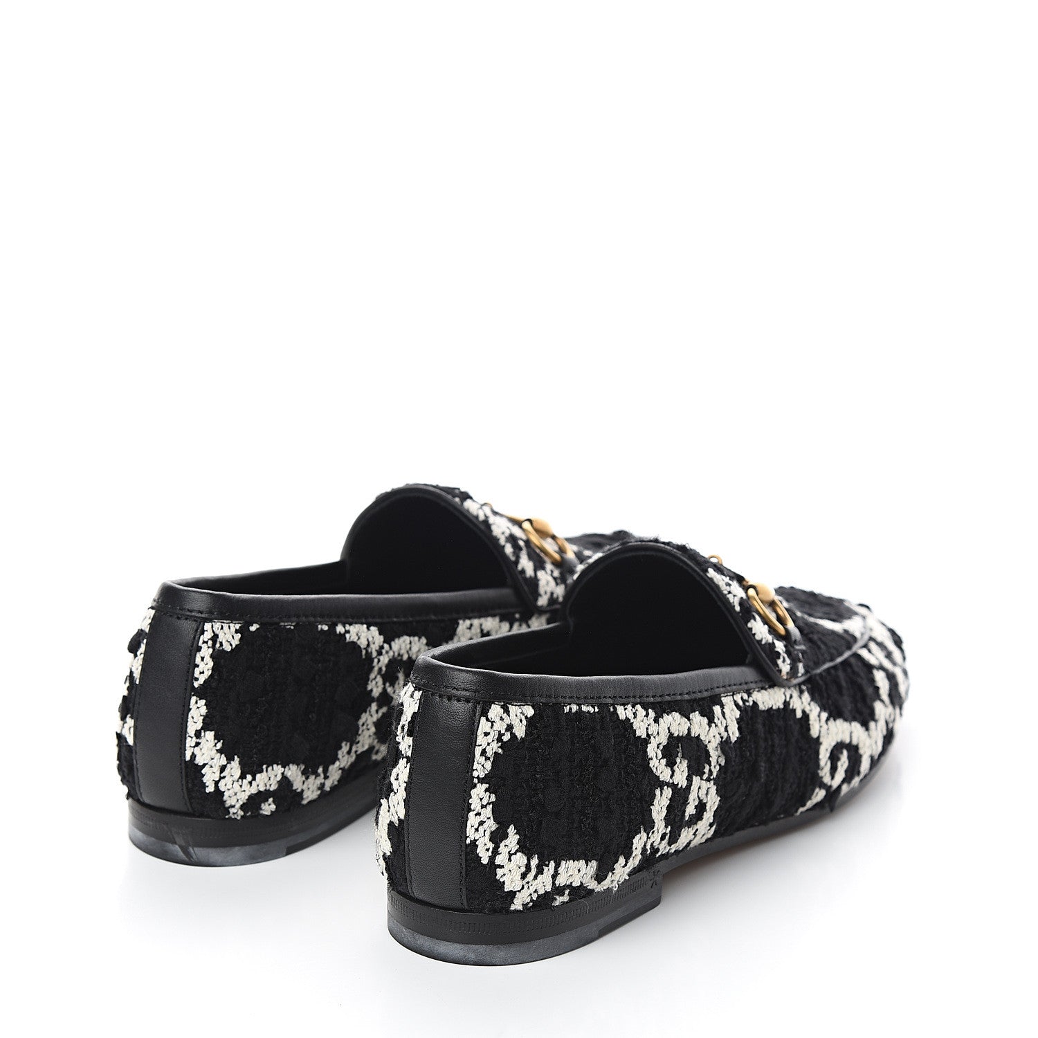 Gucci Tweed GG Monogram Horsebit Womens Jordaan Loafers 35 Black Natural 4 of 9
