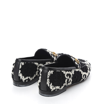 Gucci Tweed GG Monogram Horsebit Womens Jordaan Loafers 35 Black Natural 4 of 9