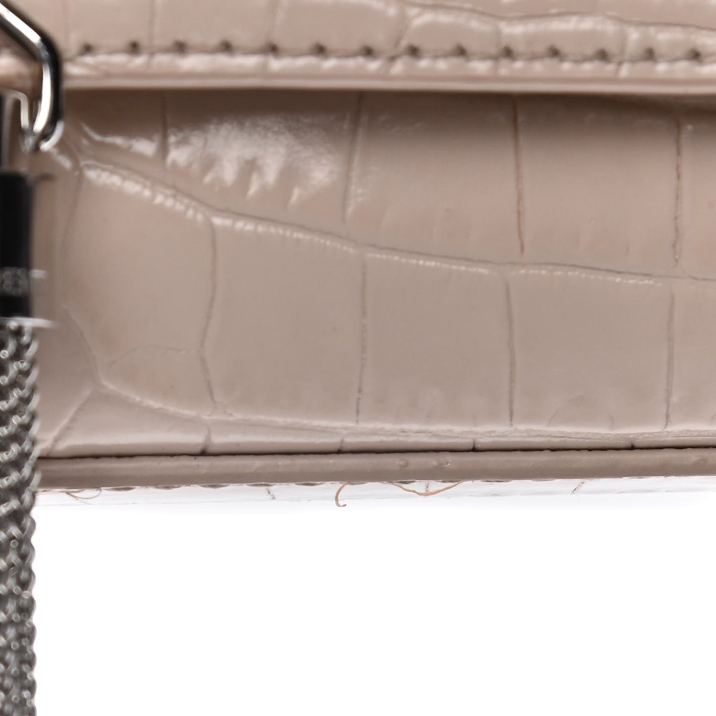 Calfskin Crocodile Embossed Small Classic Monogram Kate Tassel Satchel Light Pink