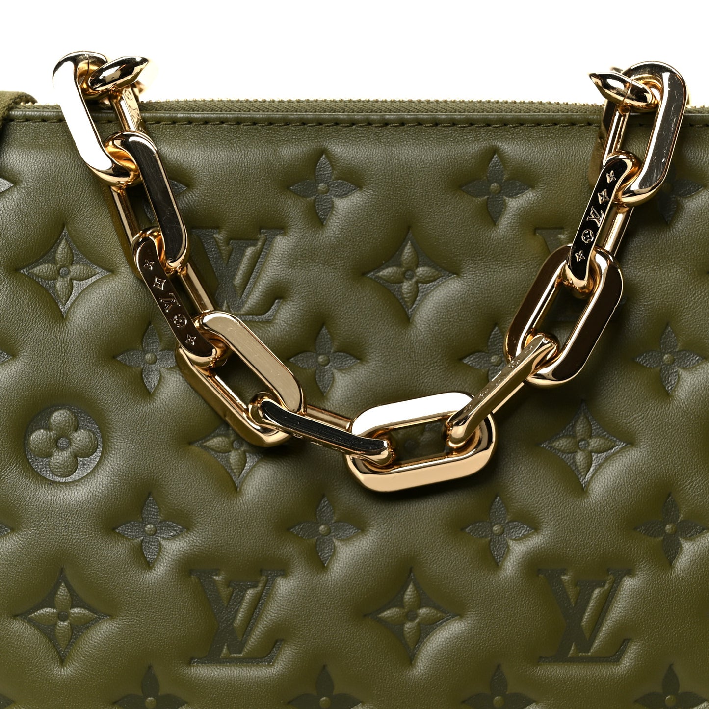 Lambskin Embossed Monogram Coussin MM Khaki