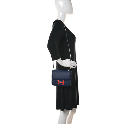 Hermes Epsom Enamel Constance 18 Bleu Saphir Orange Poppy 2 of 10
