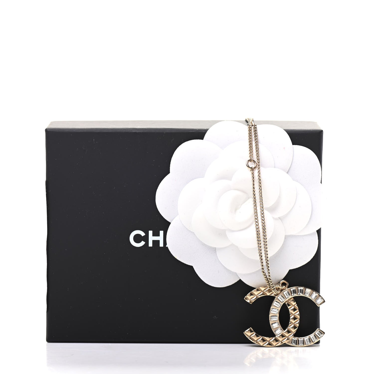 Chanel Baguette Crystal Quilted CC Pendant Necklace Gold 6 of 6