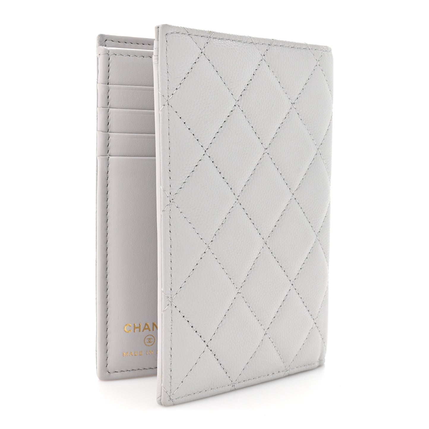 Caviar Quilted CC Passport Holder Grey
