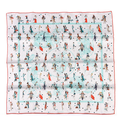 Hermes Silk Ex-Libris Les Parisiennes Scarf 70 Argent Vert D'eau Rouge Tomate 2 of 8