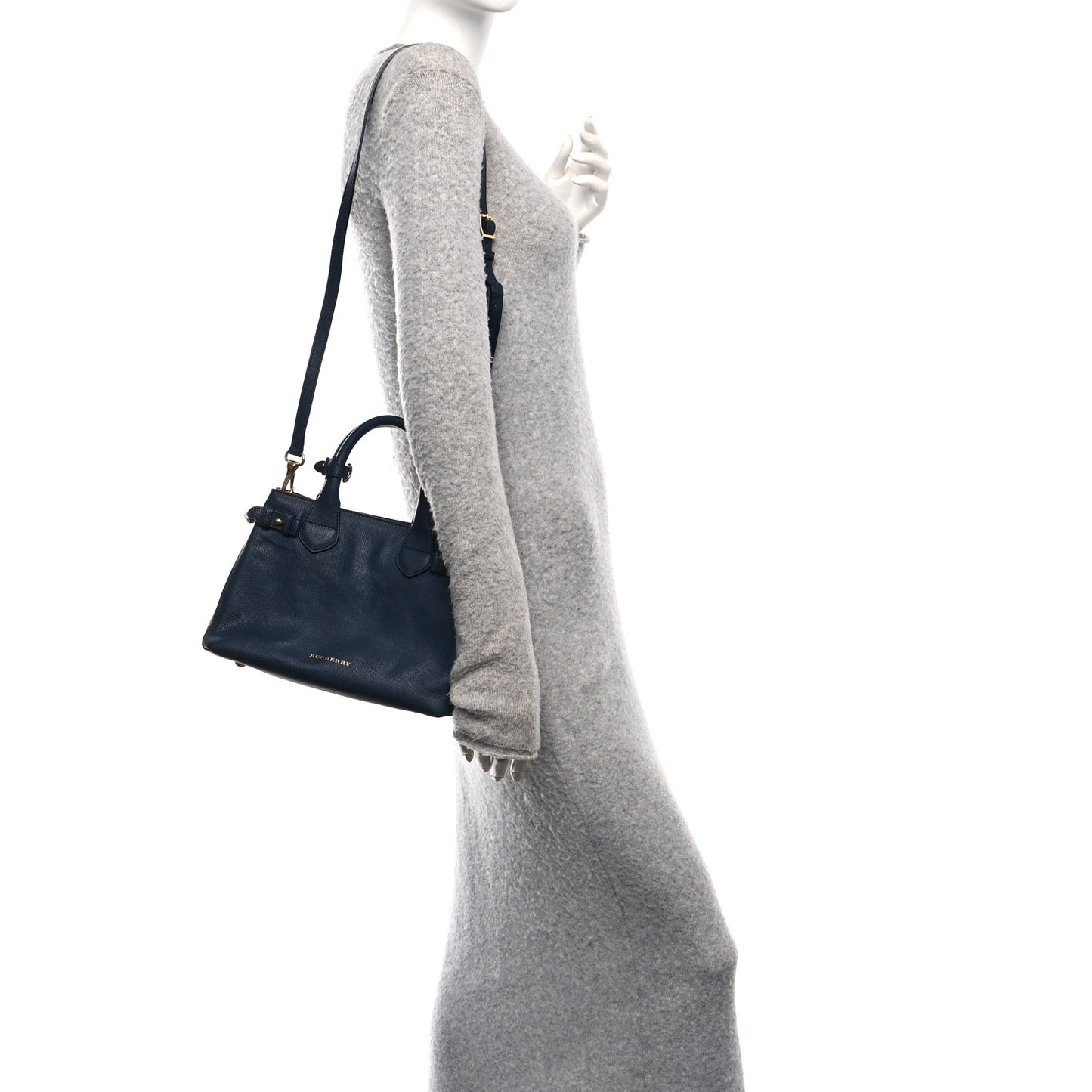 Grainy Calfskin House Check Small Banner Tote Ink Blue