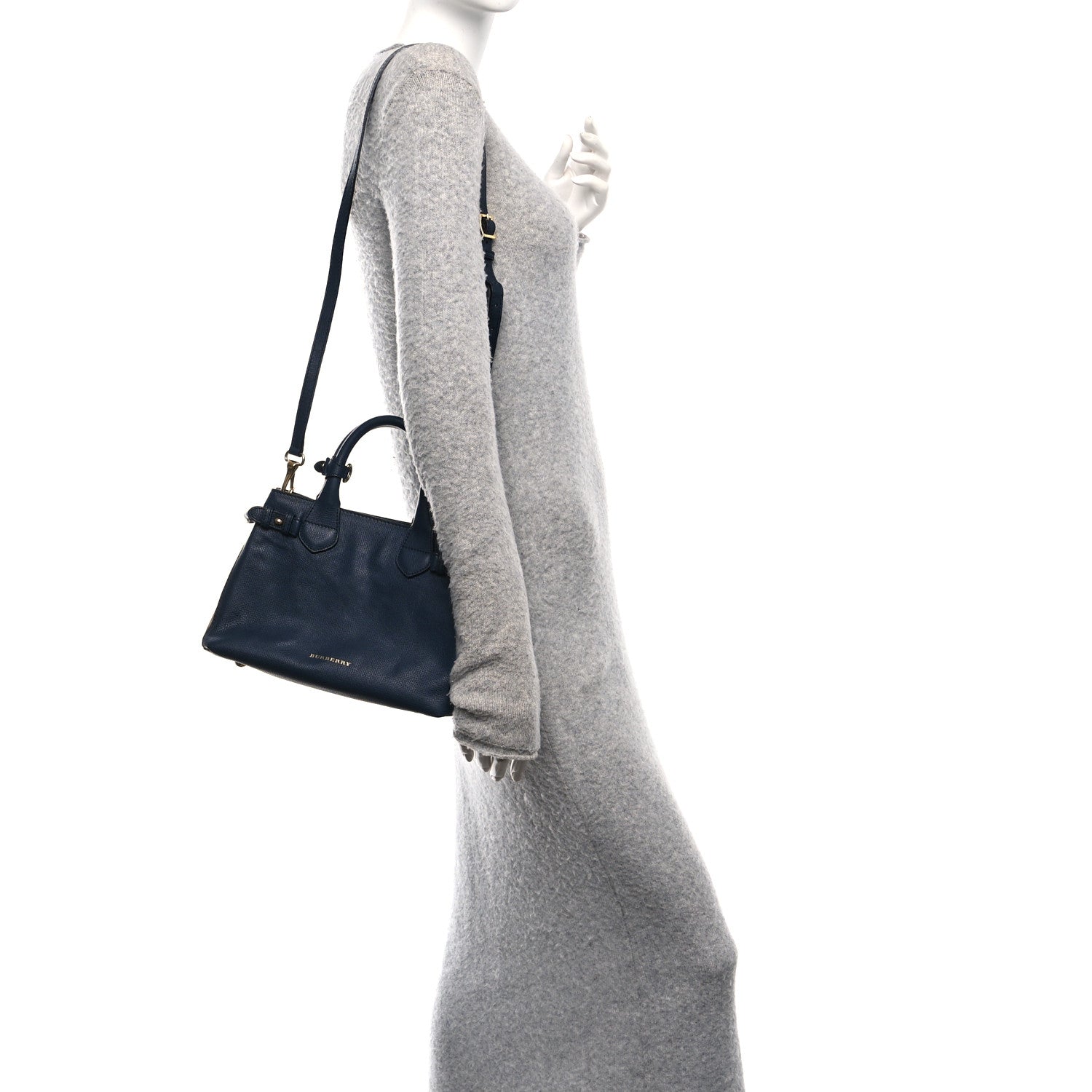 Burberry Grainy Calfskin House Check Small Banner Tote Ink Blue 2 of 10