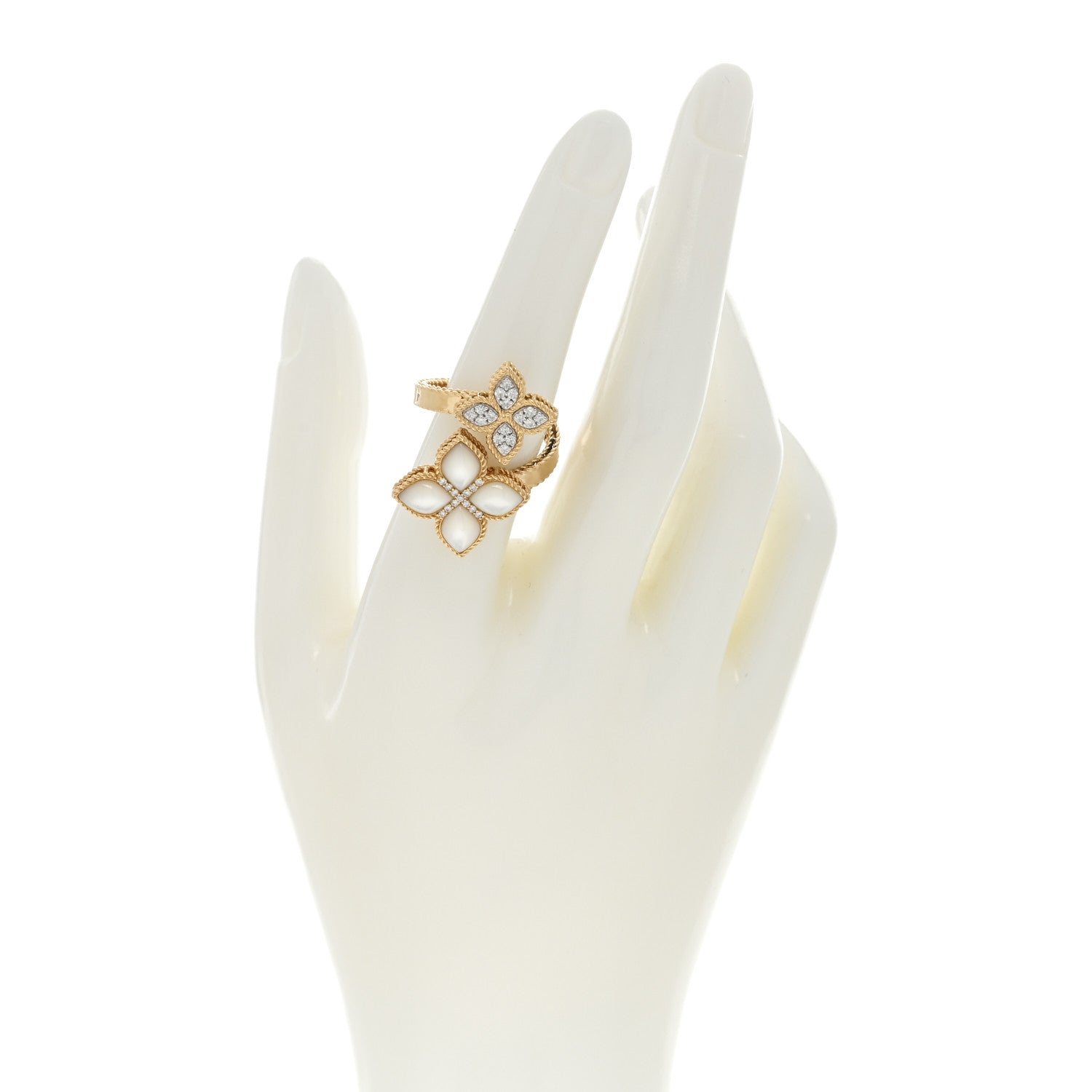 Roberto Coin 18K Yellow Gold Diamond Princess Flower Three Flower Ring 2 of 4