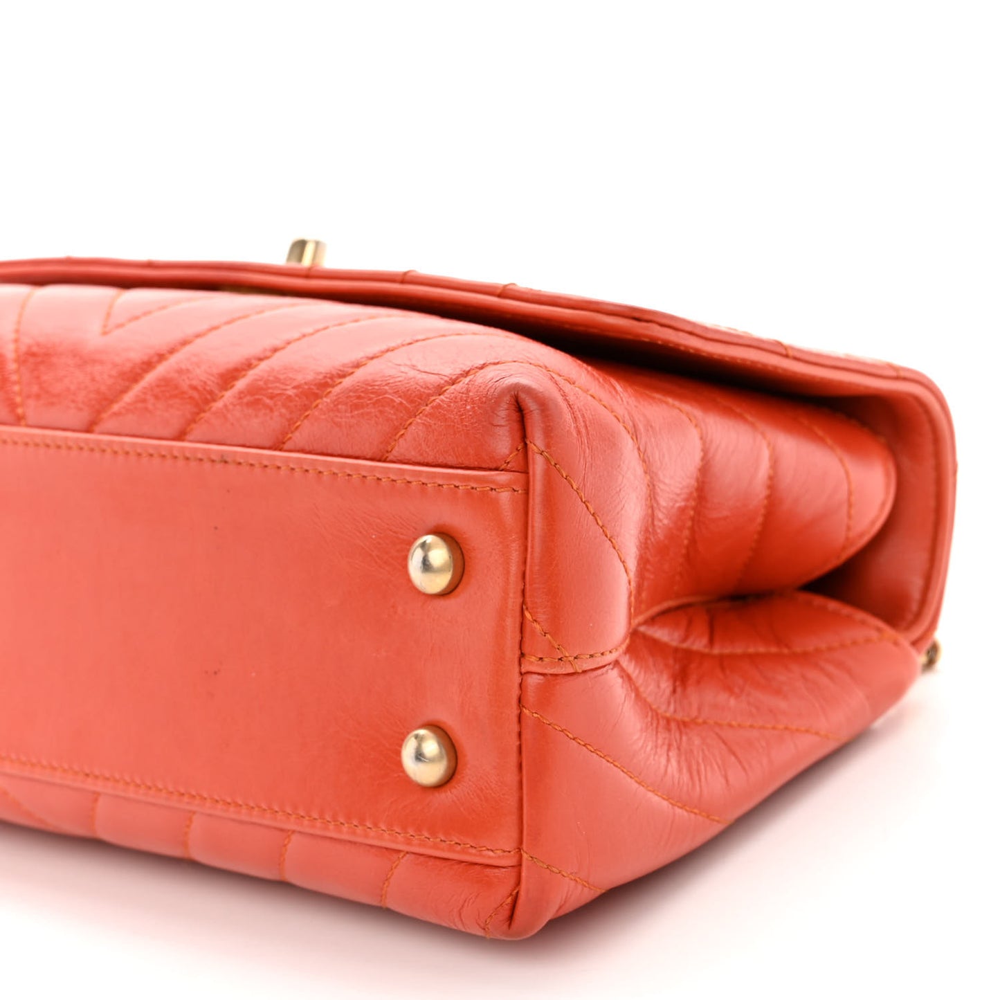Calfskin Chevron Quilted Mini Coco Handle Flap Orange