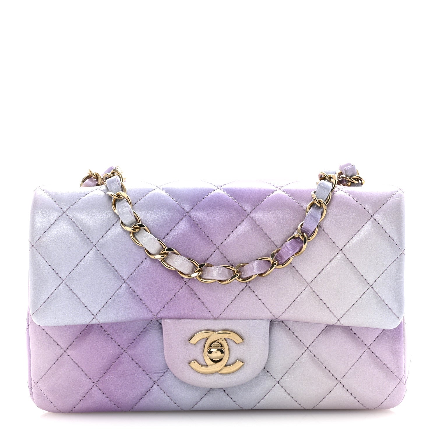 Chanel Calfskin Quilted Mini Cloudy Tie Dye Rectangular Flap Purple Blue Pink 1 of 10