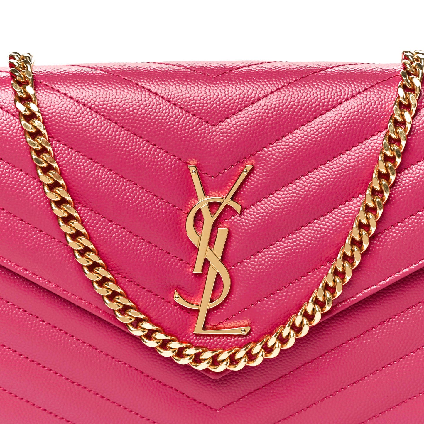 Grain De Poudre Matelasse Chevron Monogram Chain Wallet Fuxia Couture