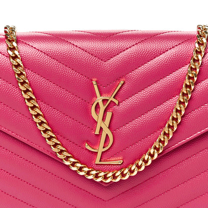 Saint Laurent Grain De Poudre Matelasse Chevron Monogram Chain Wallet Fuxia Couture 8 of 11