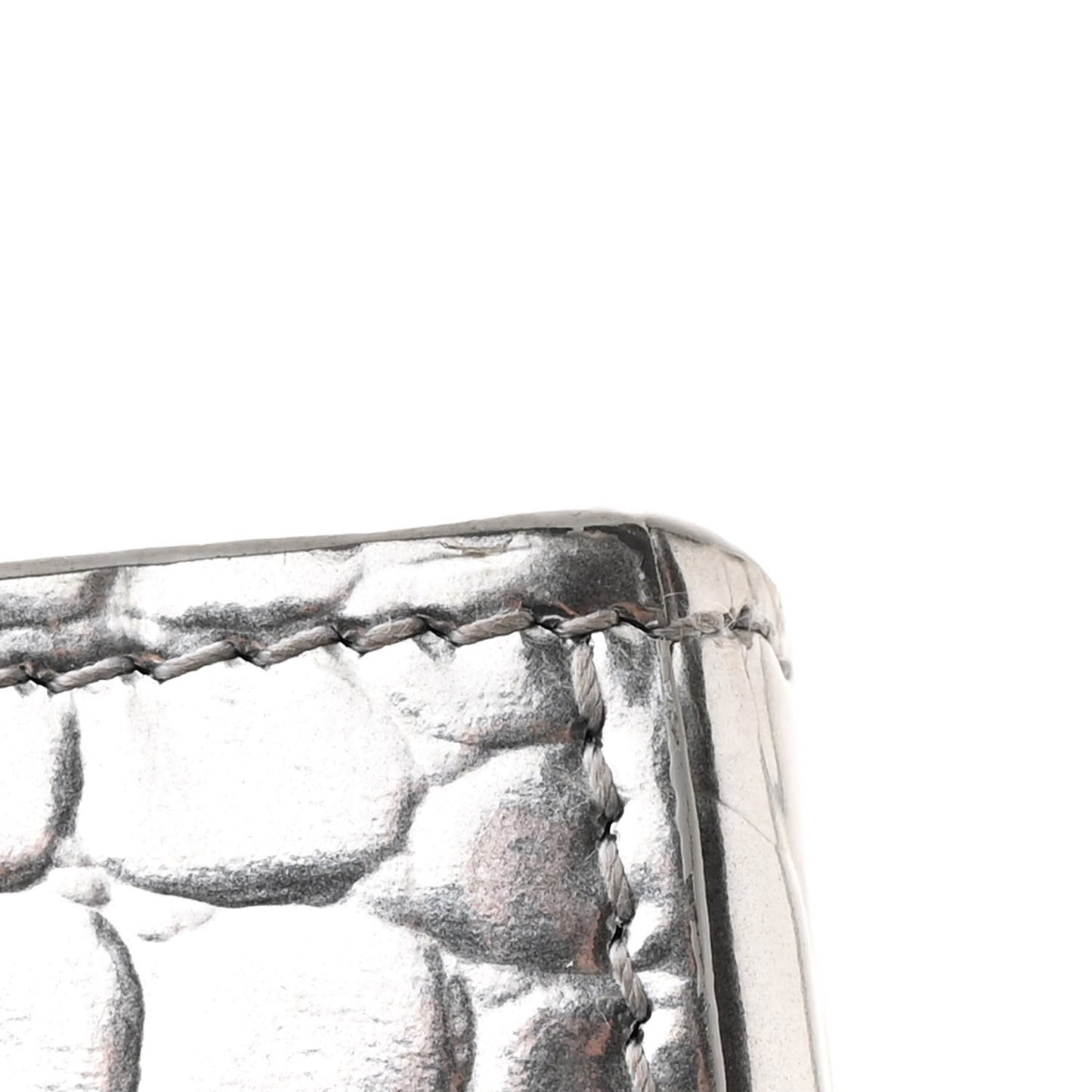 Metallic Calfskin Crocodile Embossed Hourglass Chain Bag Silver