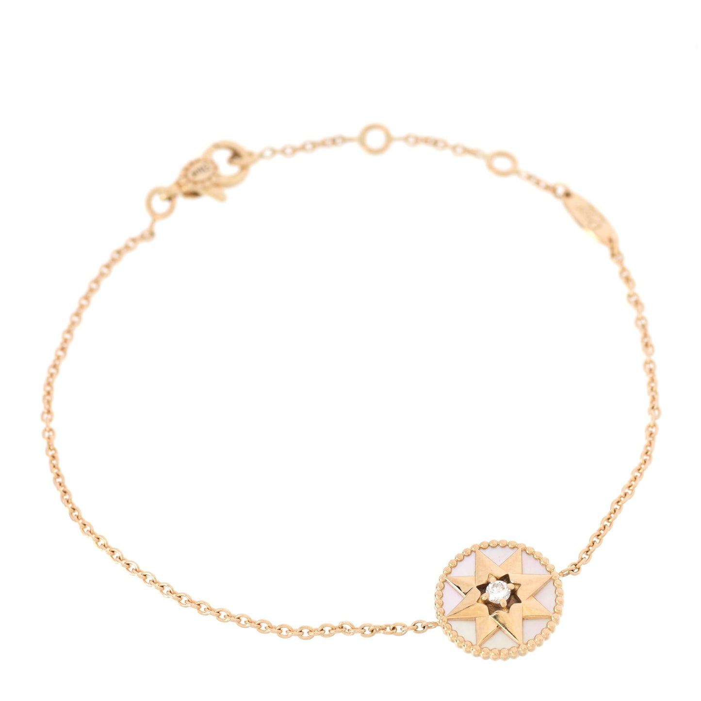18K Yellow Gold Diamond Mother of Pearl Rose Des Vents Bracelet