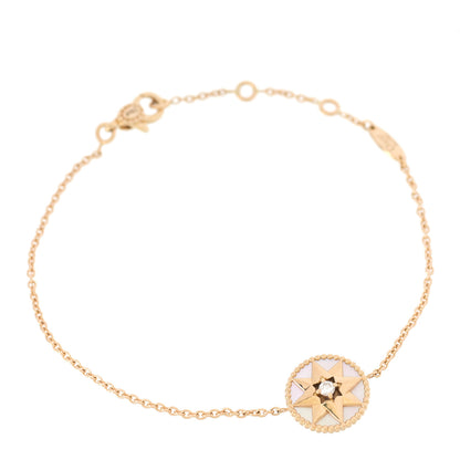 Christian Dior 18K Yellow Gold Diamond Mother of Pearl Rose Des Vents Bracelet 1 of 6