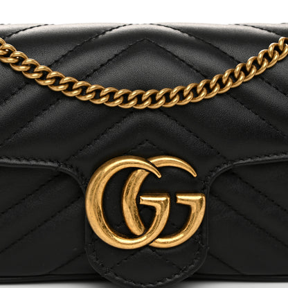 Gucci Calfskin Matelasse Super Mini GG Marmont Shoulder Bag Black 8 of 10