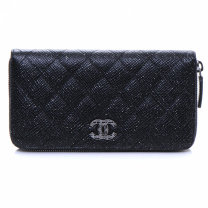 Chanel Glittered Calfskin Quilted Large Gusset Zip Wallet Black 1 of 8