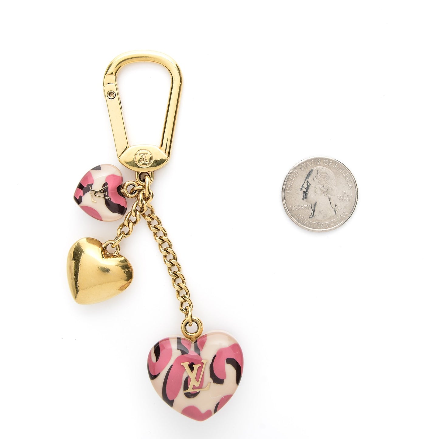 Leopard Heart Bag Charm Key Holder Blanc Corail