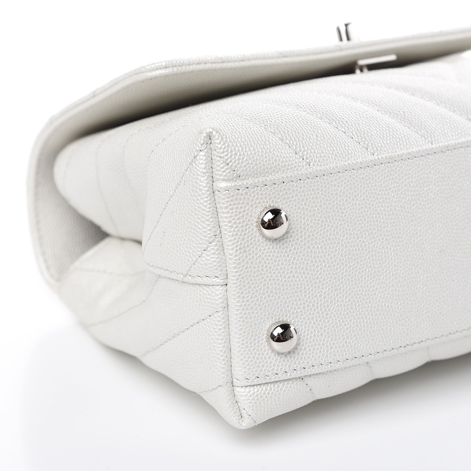 Chanel Iridescent Caviar Chevron Quilted Mini Coco Handle Flap White 8 of 11