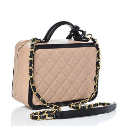 Chanel Caviar Quilted Medium CC Filigree Vanity Case Beige Black 3 of 9