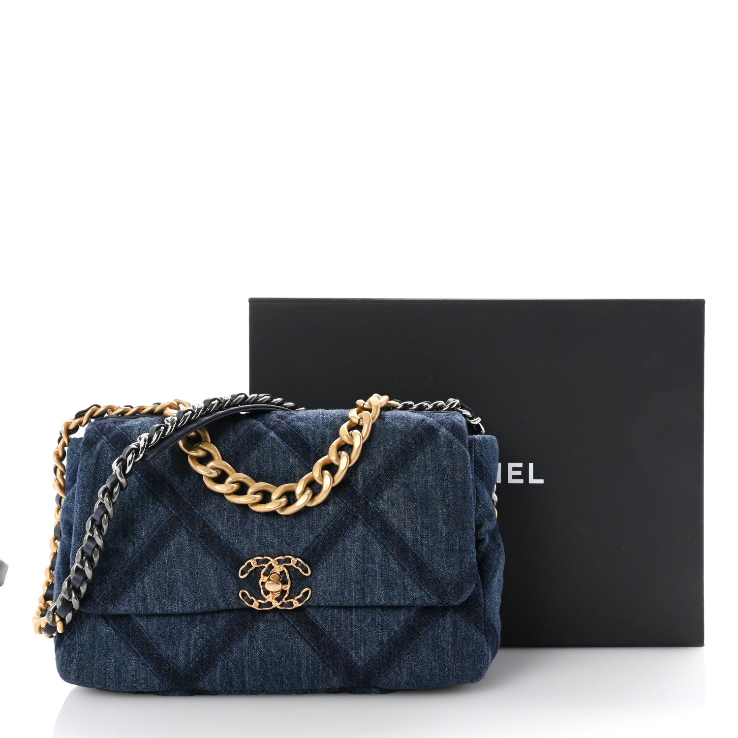 Chanel Denim Quilted Large Chanel 19 Flap Blue 10 of 10